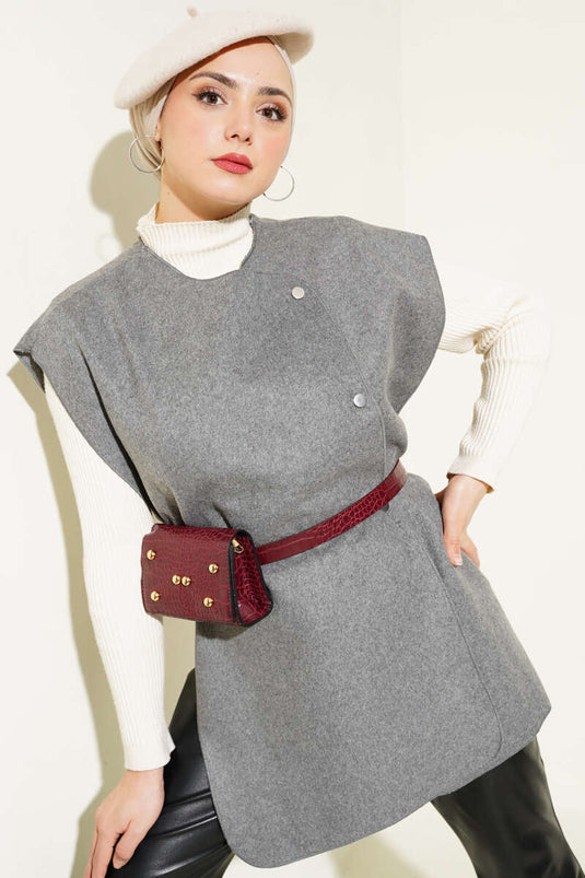 Yandan Çıtçıtlı Süveter Füme