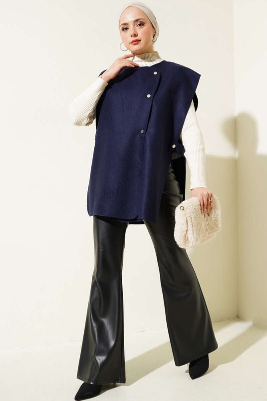 Trui met drukknopen aan de zijkant, marineblauw