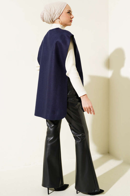 Trui met drukknopen aan de zijkant, marineblauw