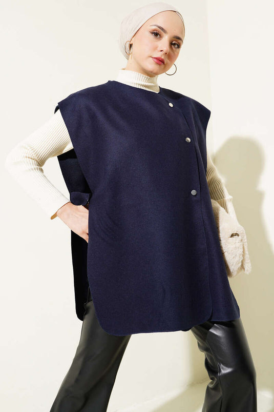 Trui met drukknopen aan de zijkant, marineblauw