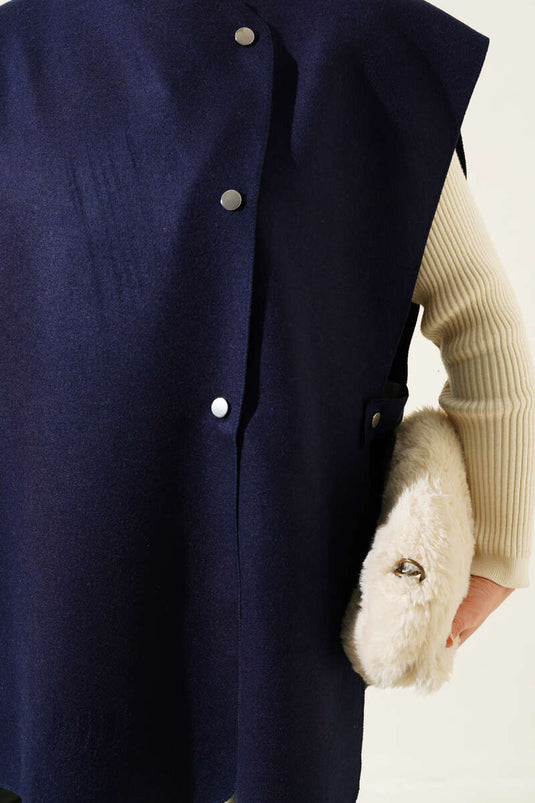 Trui met drukknopen aan de zijkant, marineblauw