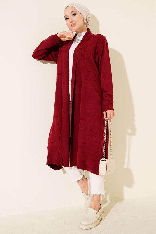 Cardigan Bordo À Nœud Et Panneaux Latéraux