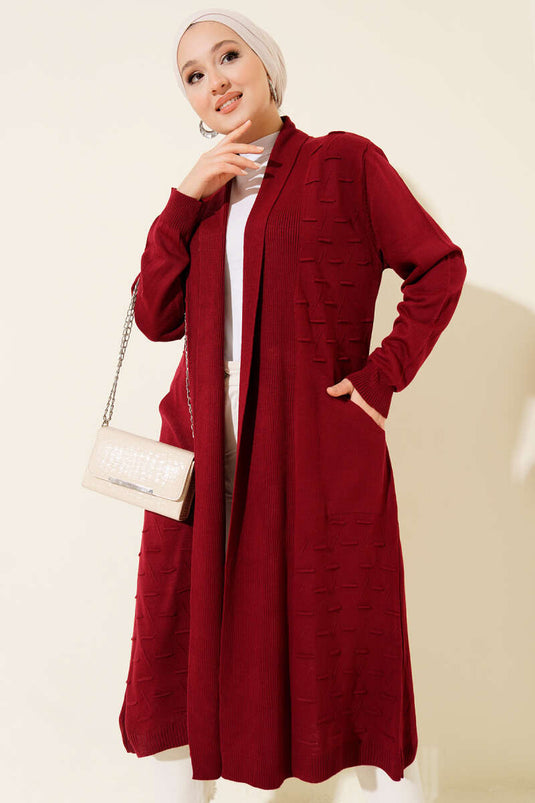 Cardigan Bordo À Nœud Et Panneaux Latéraux