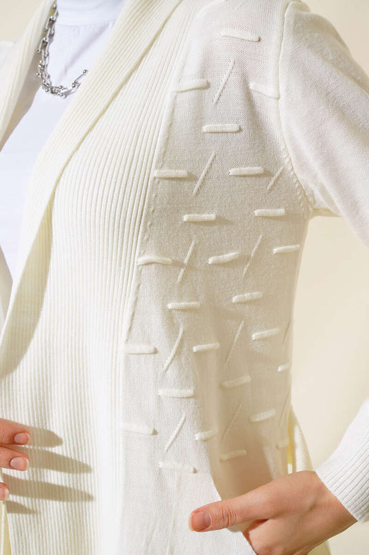 Cardigan con lacci e cucitura laterale Ecru