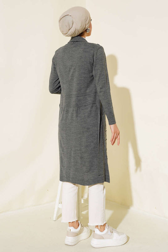 Gilet À Nouer Gris Fumé Avec Couture Latérale