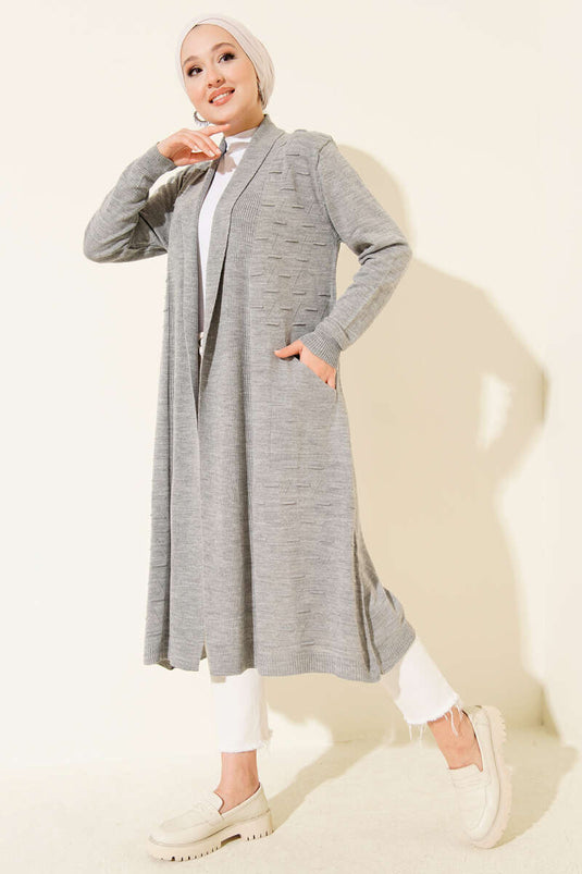 كارديجان رمادي اللون برباط جانبي