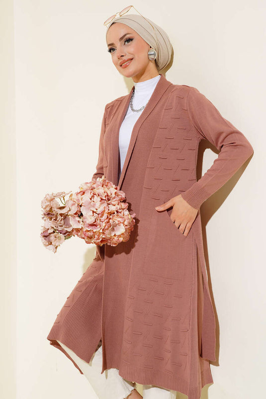 Side-stitched drawstring cardigan, rose pink.