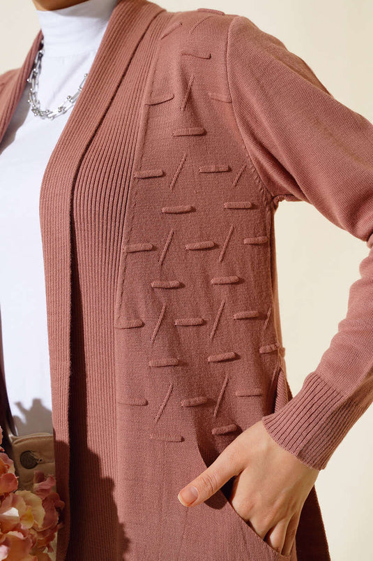 Side-stitched drawstring cardigan, rose pink.