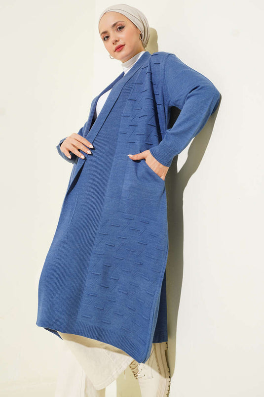 كارديغان برباط جانبي مخيط باللون النيلي