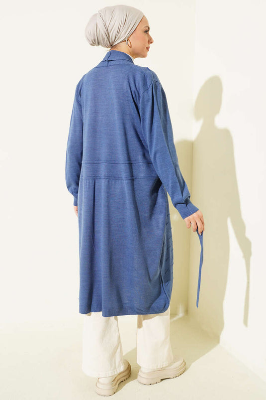 كارديغان برباط جانبي مخيط باللون النيلي