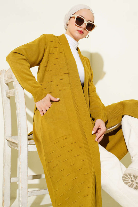 كارديغان بأربطة وخياطة جانبية بلون زيتوني