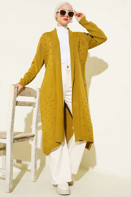 كارديغان بأربطة وخياطة جانبية بلون زيتوني