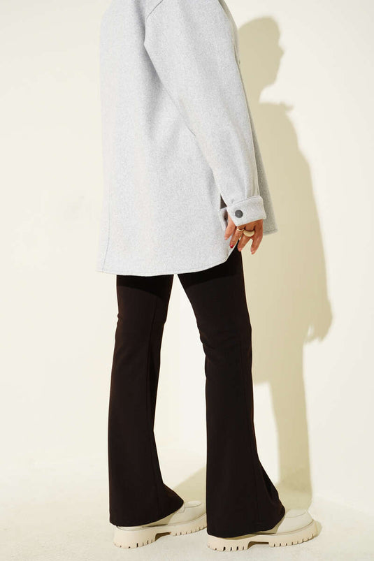 Yandan Fermuarlı İspanyol Paça Kahve Pantolon