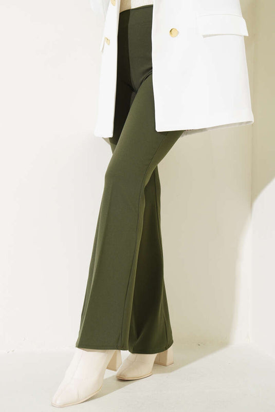 Side Zippered Bell-bottom Green Trousers