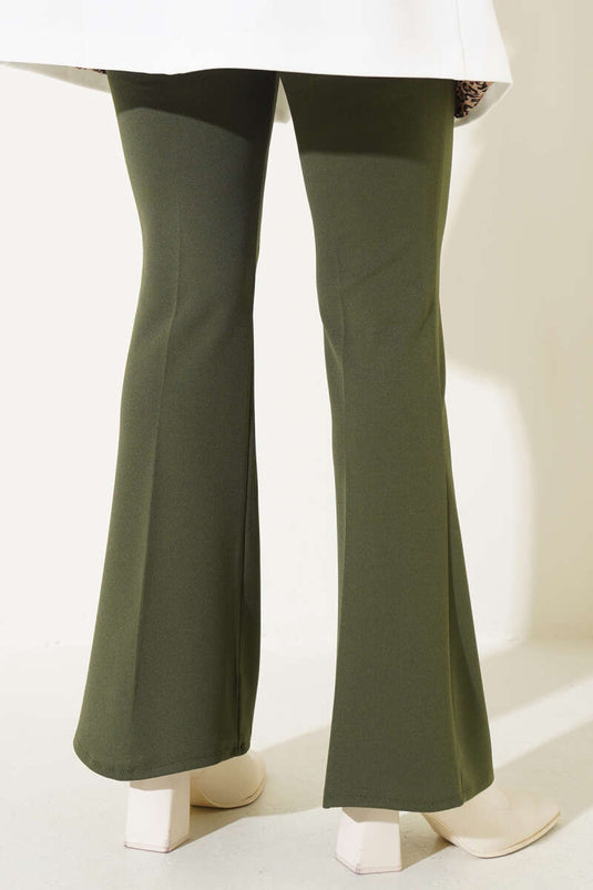 Side Zippered Bell-bottom Green Trousers