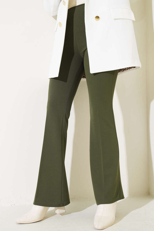 Side Zippered Bell-bottom Green Trousers