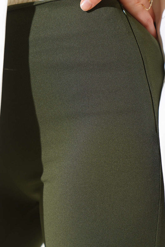 Side Zippered Bell-bottom Green Trousers