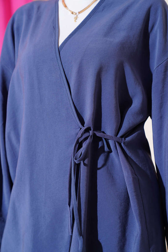 Yandan İp Bağcıklı Kimono İkili Takım İndigo