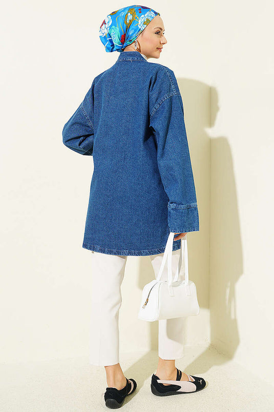 Yandan koordsluiting spijkerbroek kimono in spijkerblauw