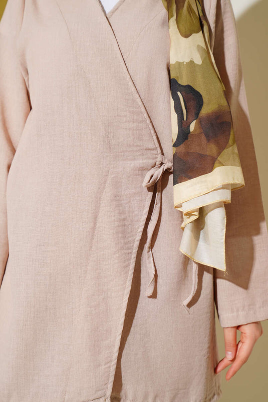 Ensemble basique deux pièces à nouer sur le côté, couleur café au lait