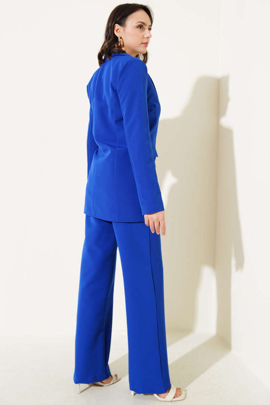 Side Rope Tied Jacket Two Piece Suit Saxe