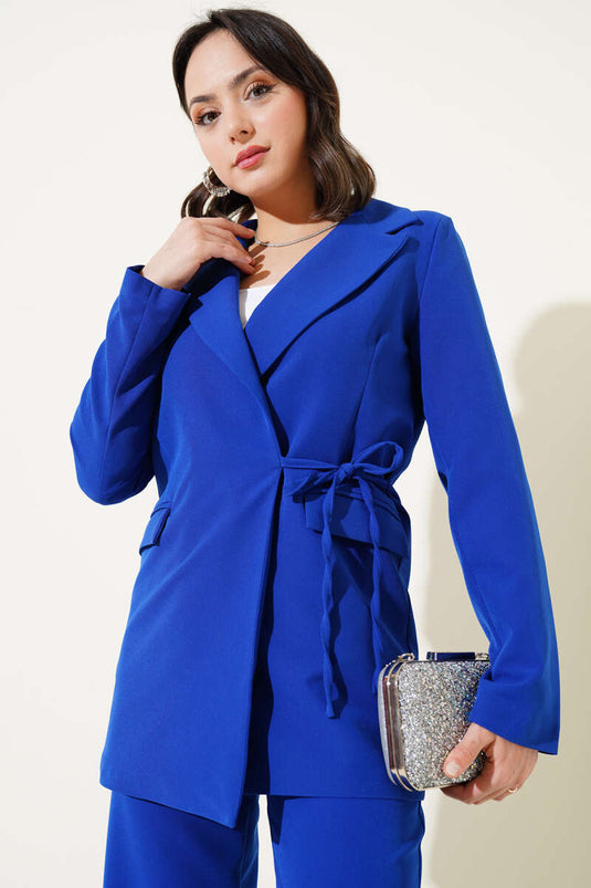 Side Rope Tied Jacket Two Piece Suit Saxe