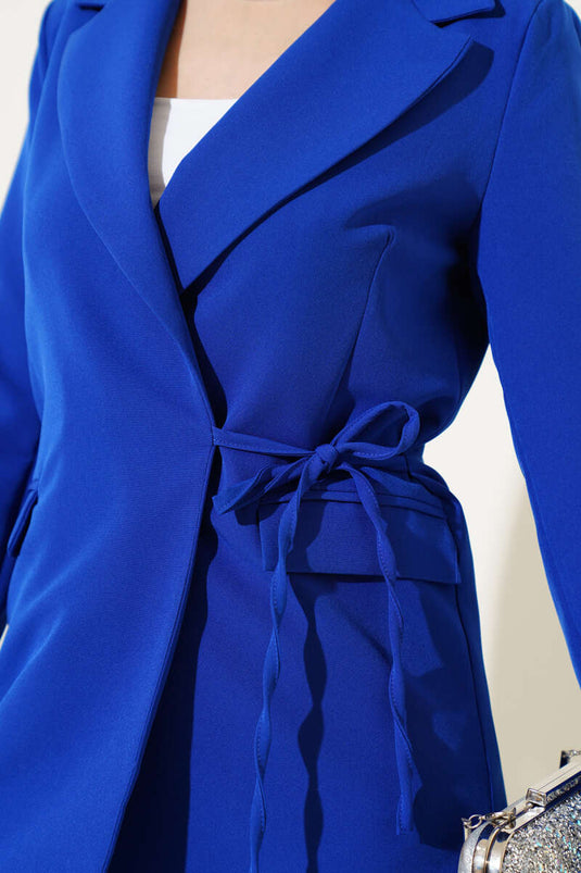 Side Rope Tied Jacket Two Piece Suit Saxe