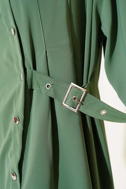 Side Belt Detailed Two-Piece Suit in Green
