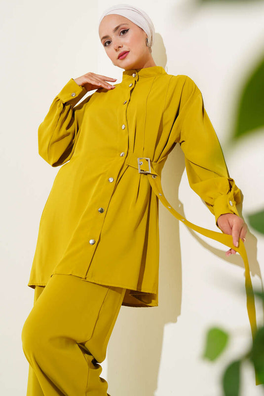 Combinaison deux pièces avec ceinture latérale détaillée vert pétrole