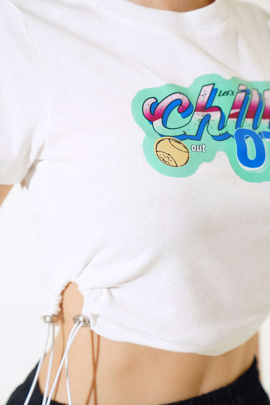 Side Elastic Gathered T-shirt Ecru