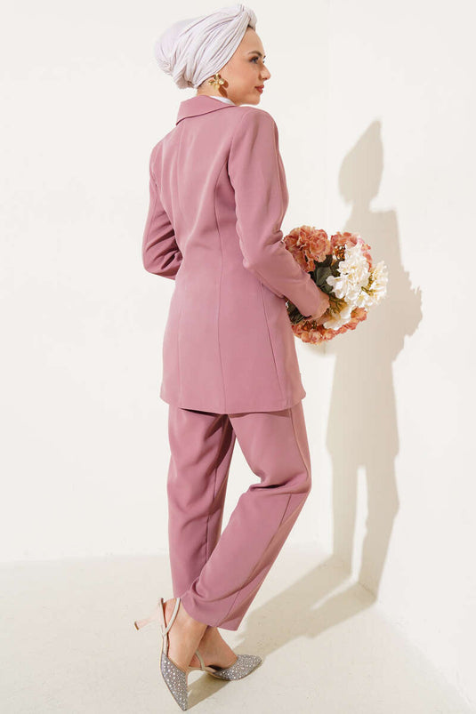 Costume double avec veste à nouer sur le côté, Dusty Rose