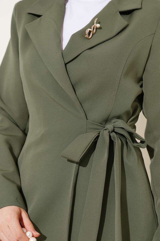 Side Tie Jacketed Two Piece Suit Khaki