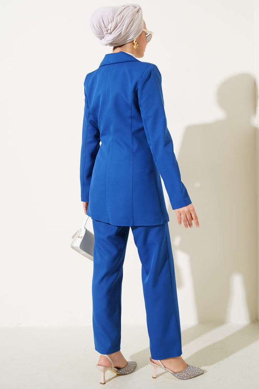 Costume double avec veste à nouer sur le côté Indigo