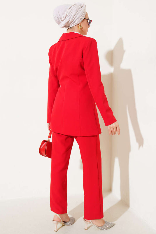 Two Piece Suit with Side Tie and Jacket Red