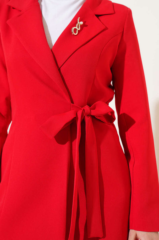 Two Piece Suit with Side Tie and Jacket Red