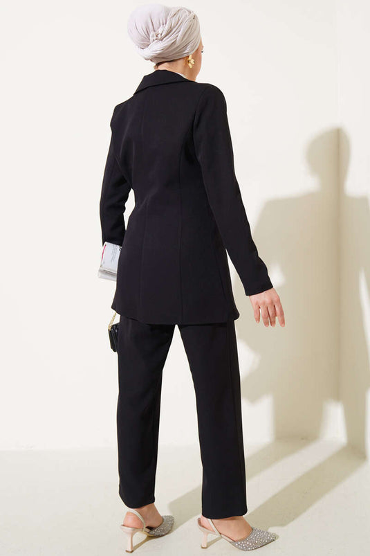 Costume double avec veste à nouer sur le côté Noir