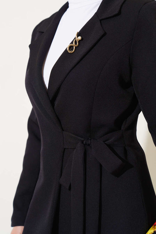 Costume double avec veste à nouer sur le côté Noir