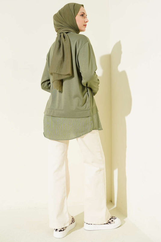Yanı Bağlamalı Çizgi Detaylı Tunik Çağla Yeşili