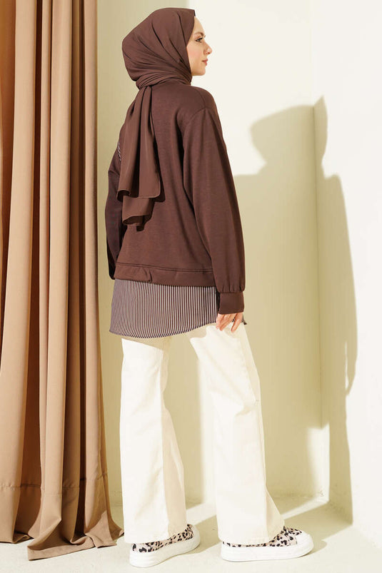 Side-Tied Tunic with Stripe Detail Brown
