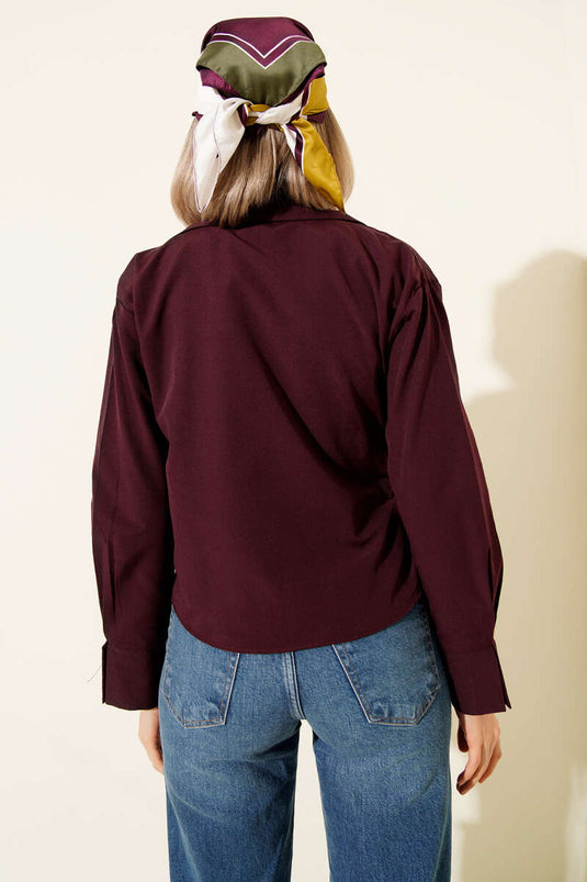 Chemise courte à nouer sur le côté, prune