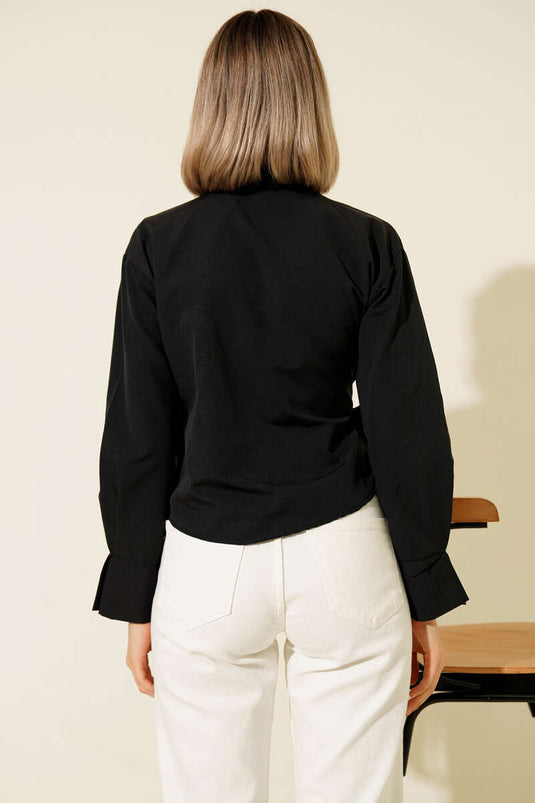 Chemise courte à nouer sur le côté, noire