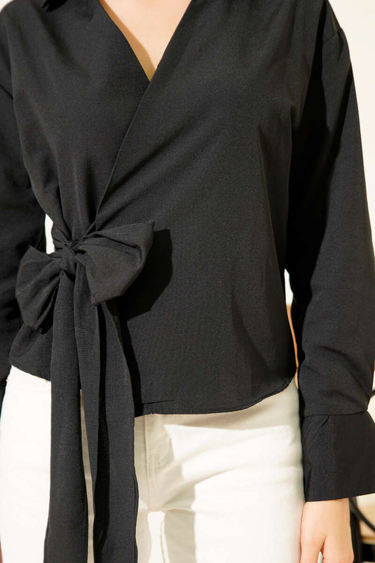 Side-Tie Crop Shirt, Black