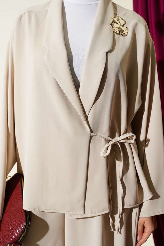 Ensemble double avec veste ample à nouer sur le côté, couleur pierre