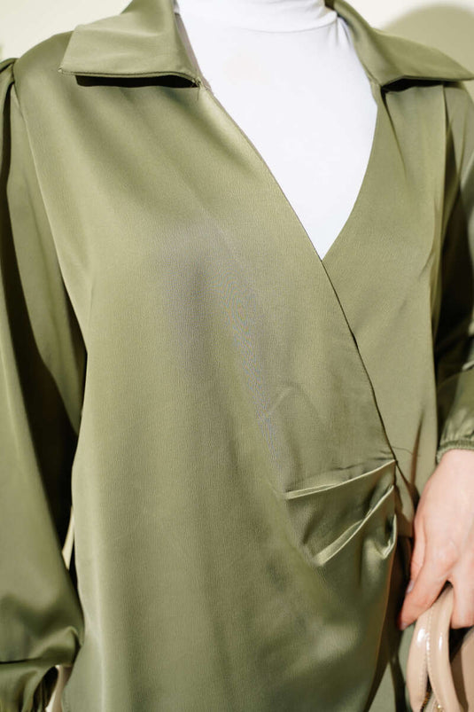 Blouse en satin à nouer sur le côté, vert pistache