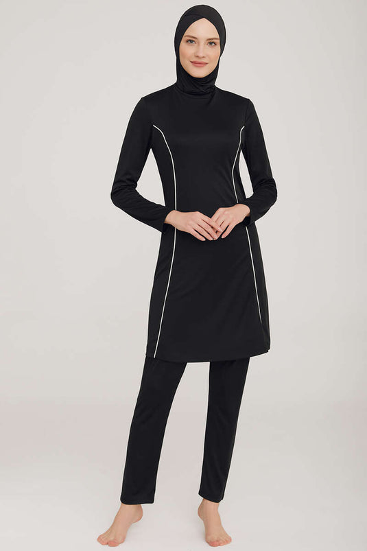 Yanı Çizgi Detaylı Tesettür Mayo Siyah