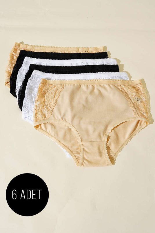 Yanı Dantelli 6'lı Bayan Külot Asorti 1