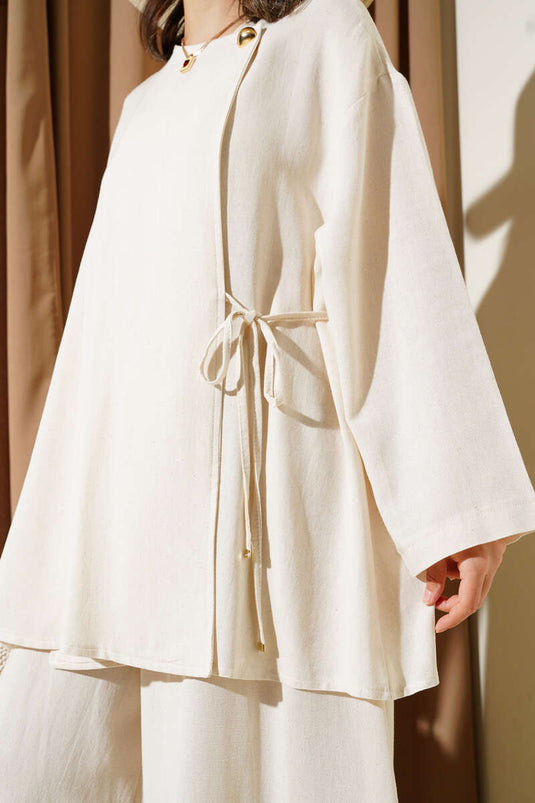 Side Rope Laced Casual Two Piece Set Beige