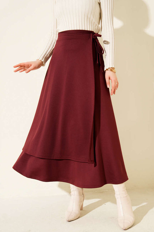 تنورة سكوبا بحبل جانبي لون خمري