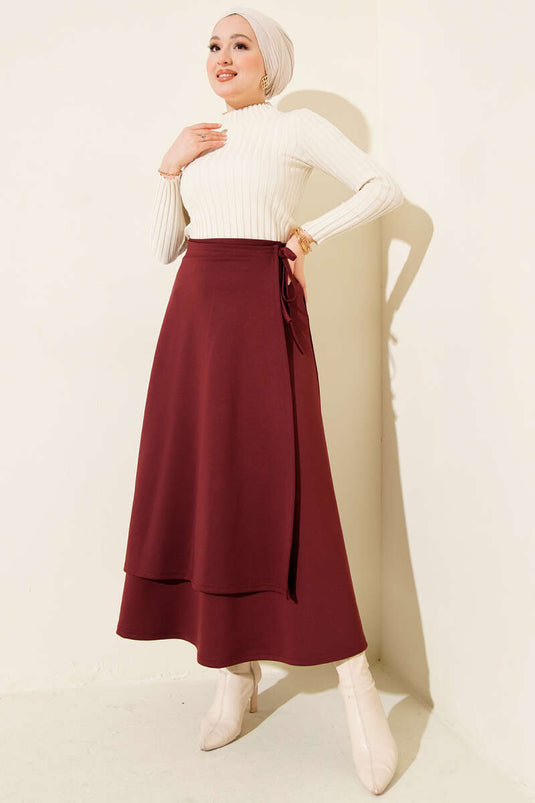 تنورة سكوبا بحبل جانبي لون خمري