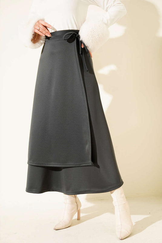 Yanı İp Bağcıklı Scuba Etek Füme